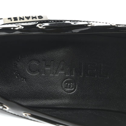 Chanel Lambskin Patent Cap Toe Boat Pumps 38 Black White 7 of 7