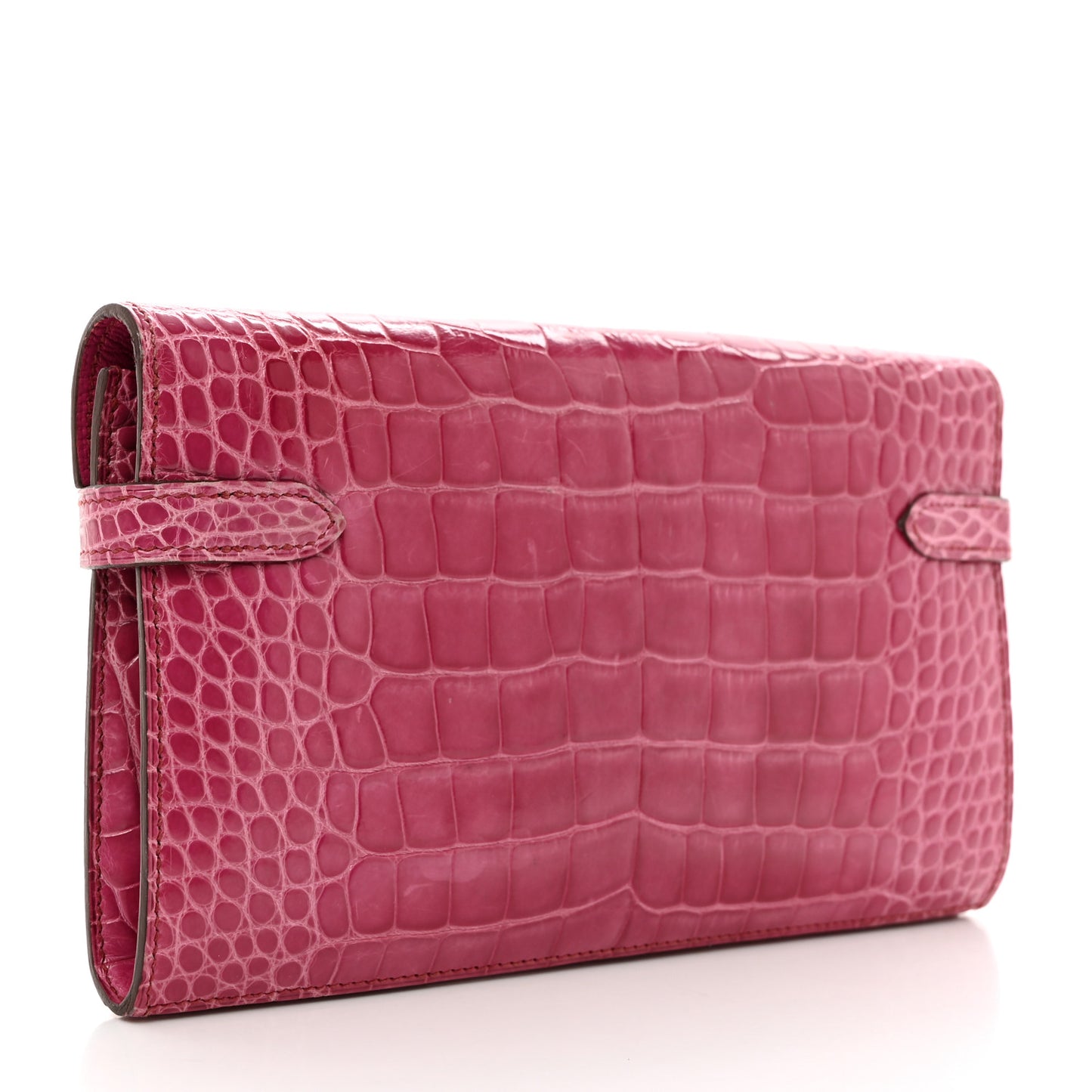Shiny Alligator Kelly Longue Wallet Fuchsia