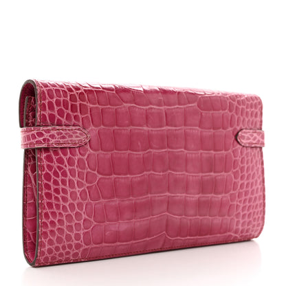 Hermes Shiny Alligator Kelly Longue Wallet Fuchsia 3 of 8