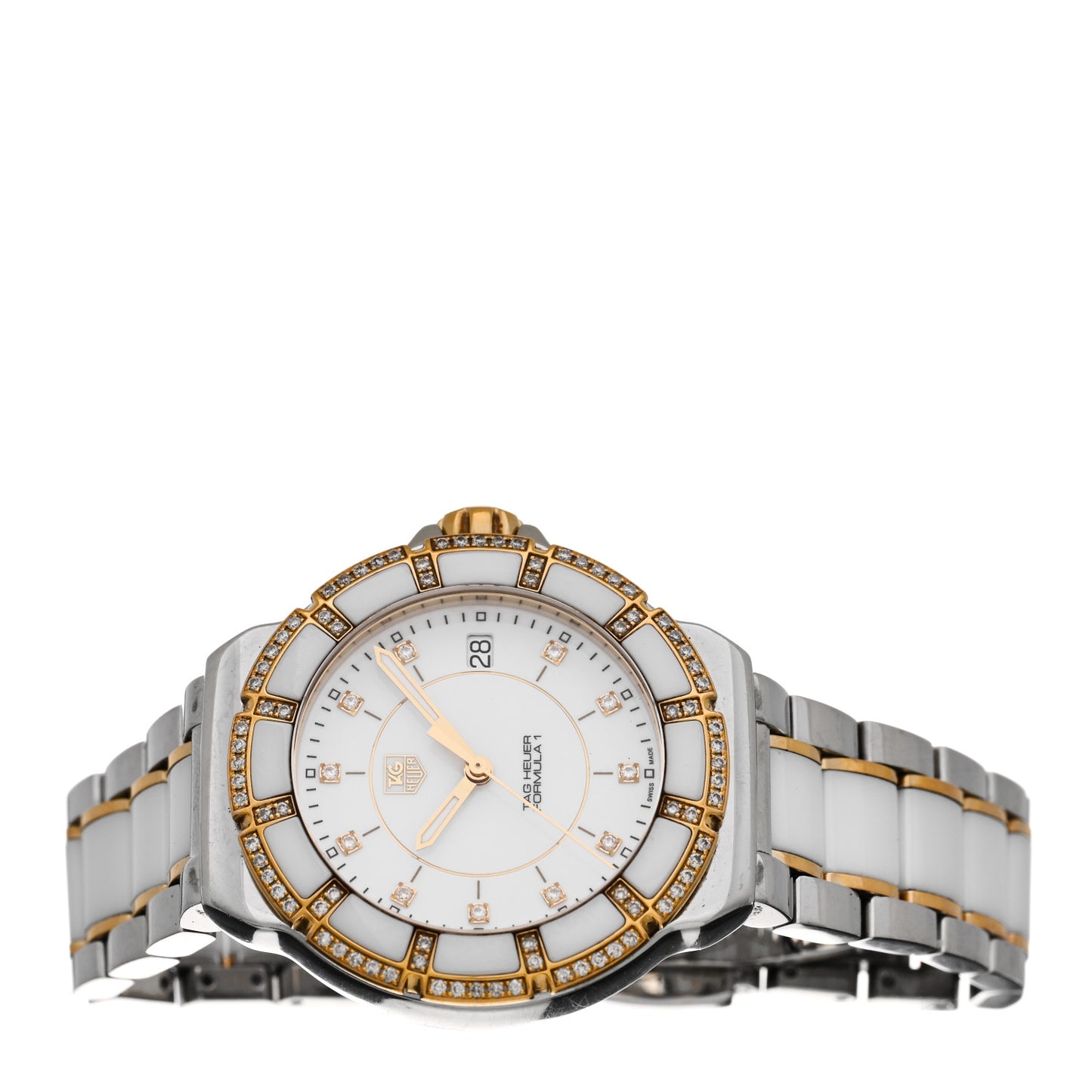Stainless Steel 18K Yellow Gold Ceramic Diamond 34mm Formula 1 Quartz Watch White WAH1221