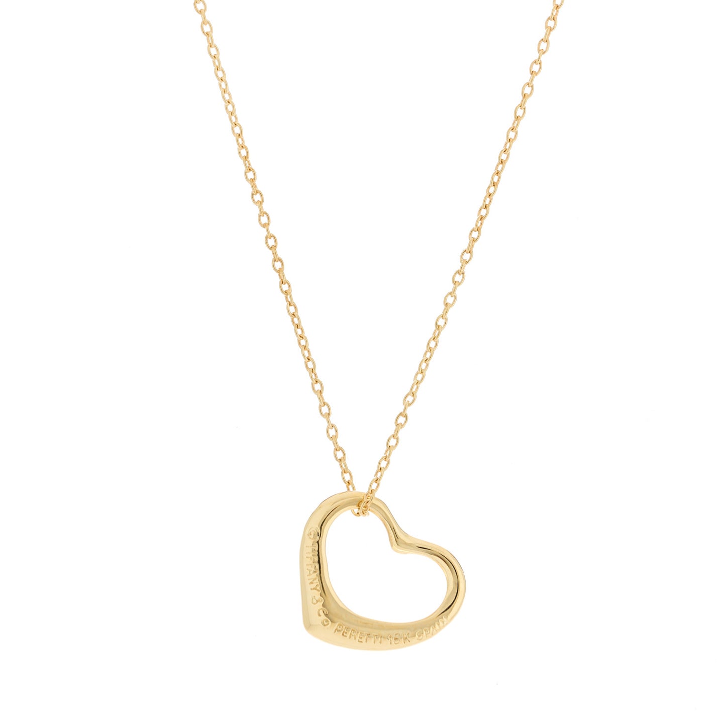 18K Yellow Gold 14mm Elsa Peretti Open Heart Pendant Necklace