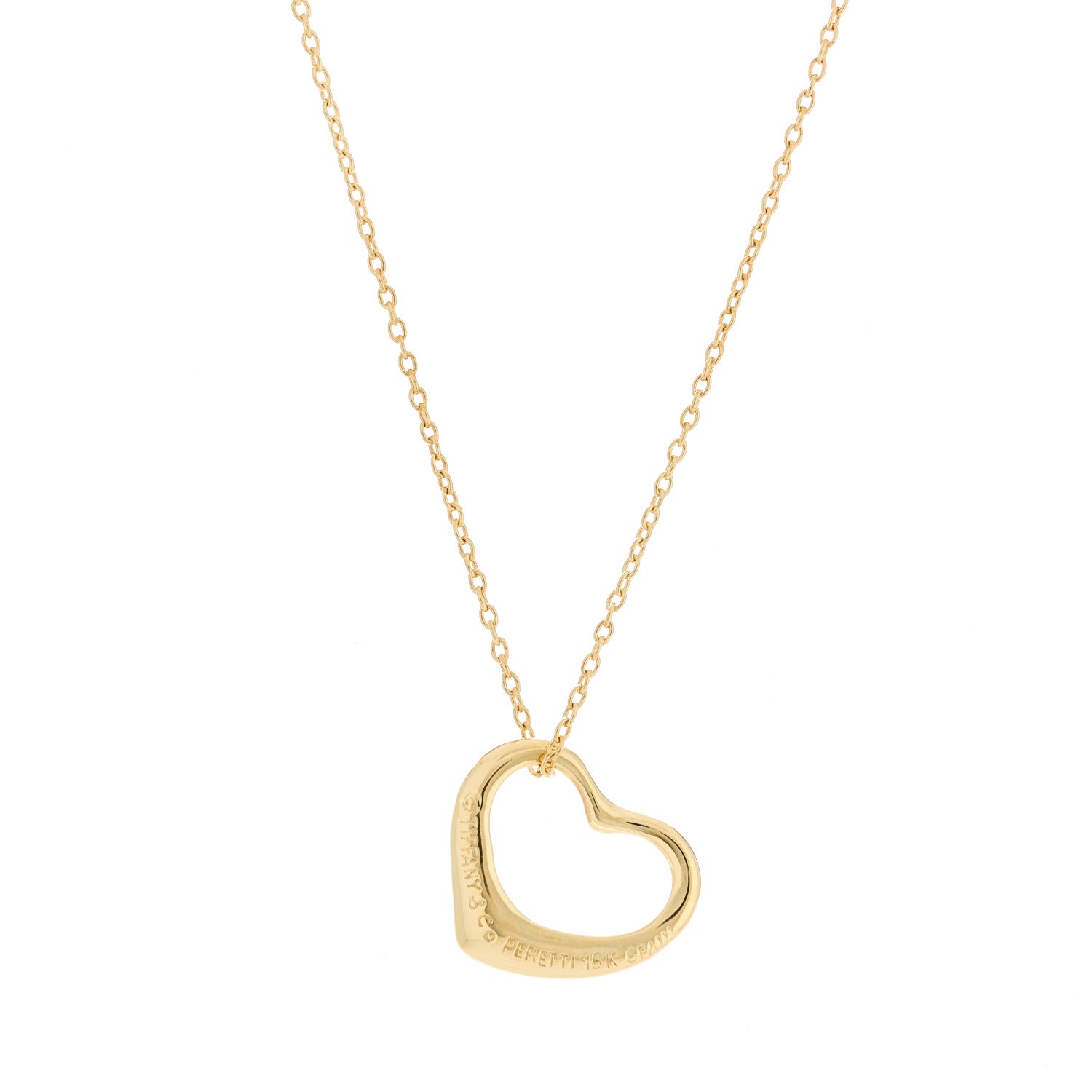 Tiffany 18K Yellow Gold 14mm Elsa Peretti Open Heart Pendant Necklace 4 of 6