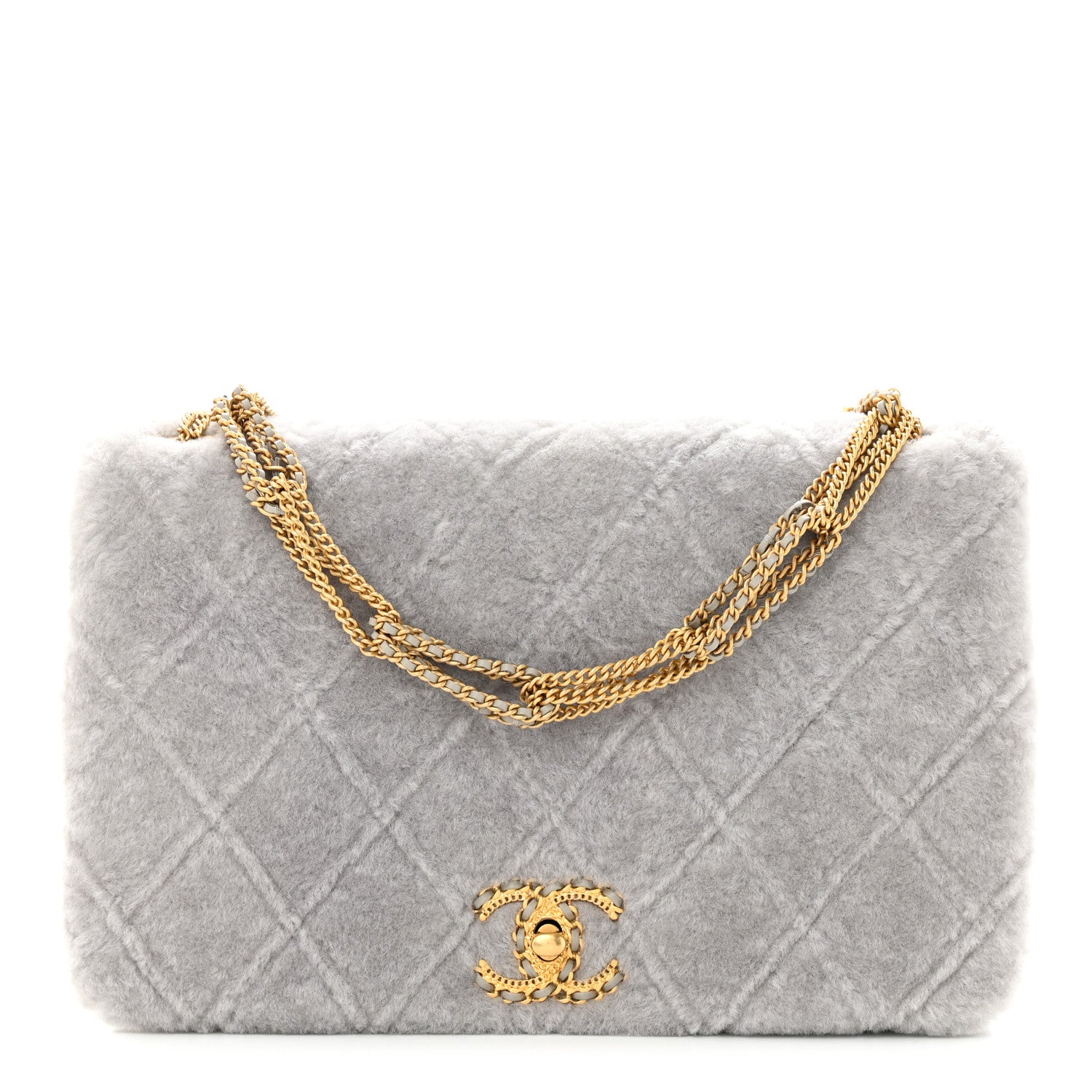 Chanel Shearling Lambskin Quilted On And On Medium Chain Flap Grey 1 of 10