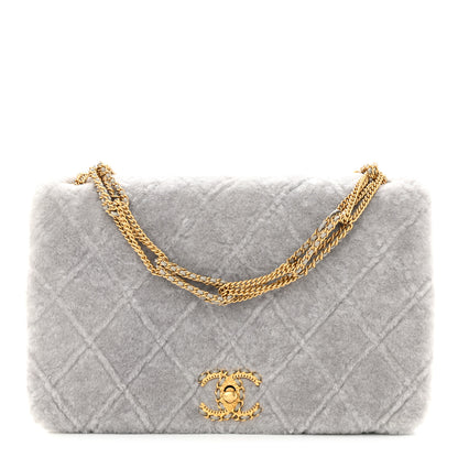 Chanel Shearling Lambskin Quilted On And On Medium Chain Flap Grey 1 of 10