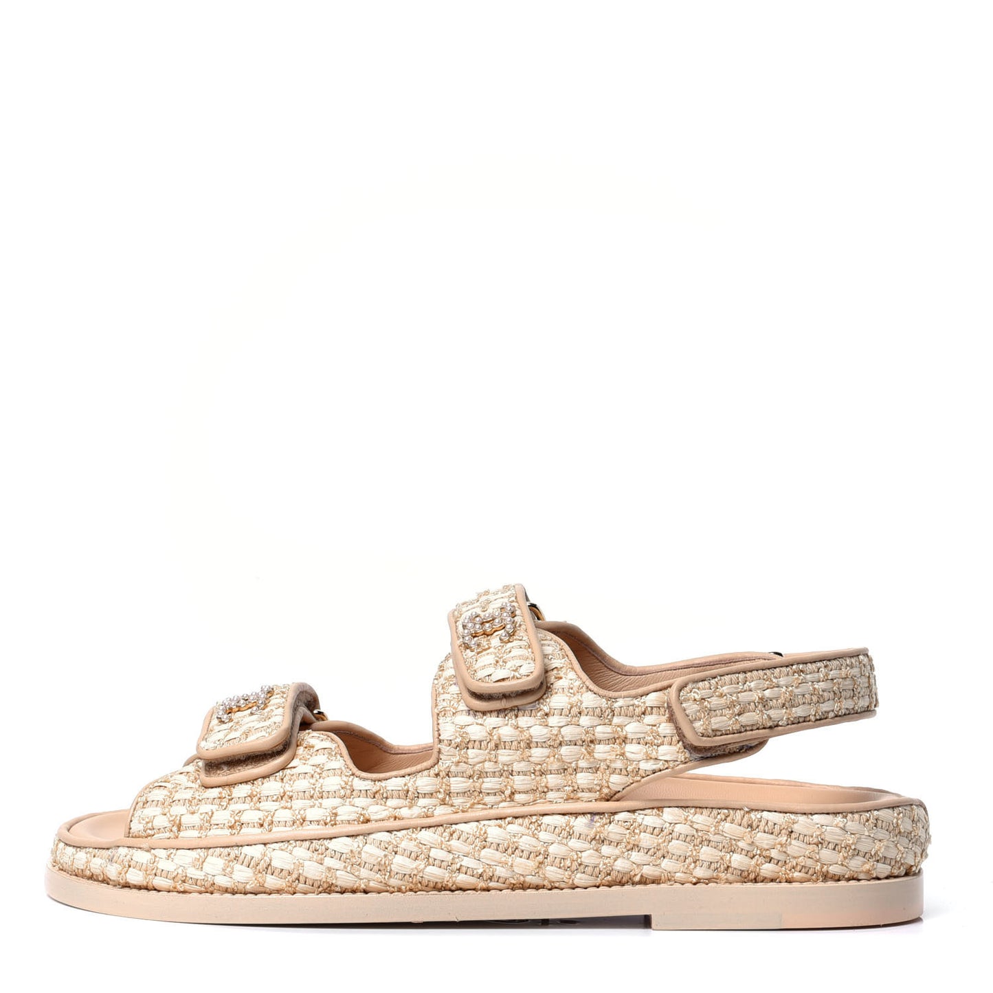 Braided Fabric Velcro Dad Sandals 40 Beige