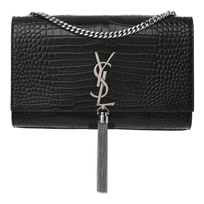 Saint Laurent Calfskin Crocodile Embossed Medium Classic Monogram Kate Tassel Satchel Black 1 of 10