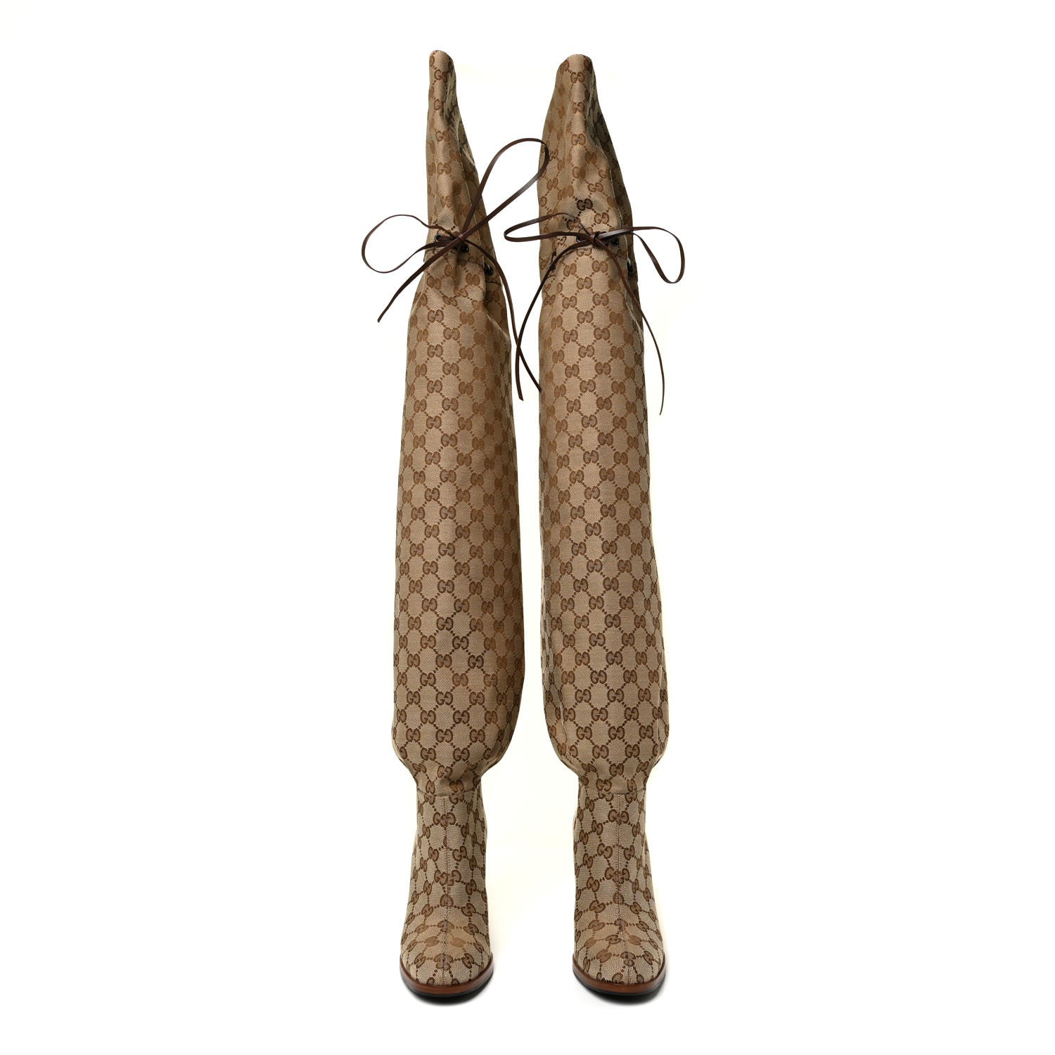 Gucci Monogram Over The Knee Boots 37.5 Beige Ebony 2 of 11