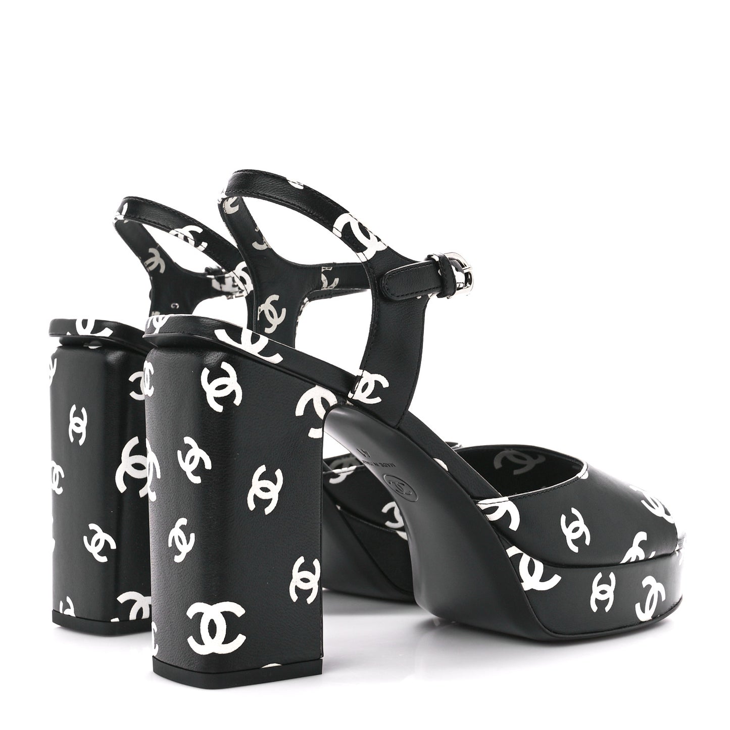 Printed Lambskin CC Platform Sandals 41 Black White