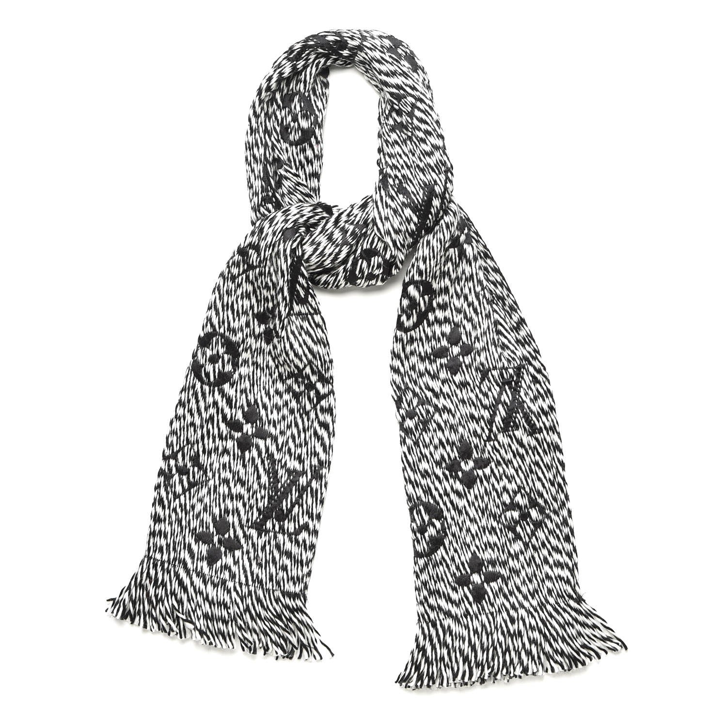 Louis Vuitton Wool Silk Logomania Mix Scarf Black 1 of 4