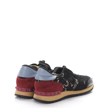 Valentino Garavani Calfskin Suede Macrame Lace Rockstud Sneakers 39.5 Black 4 of 10