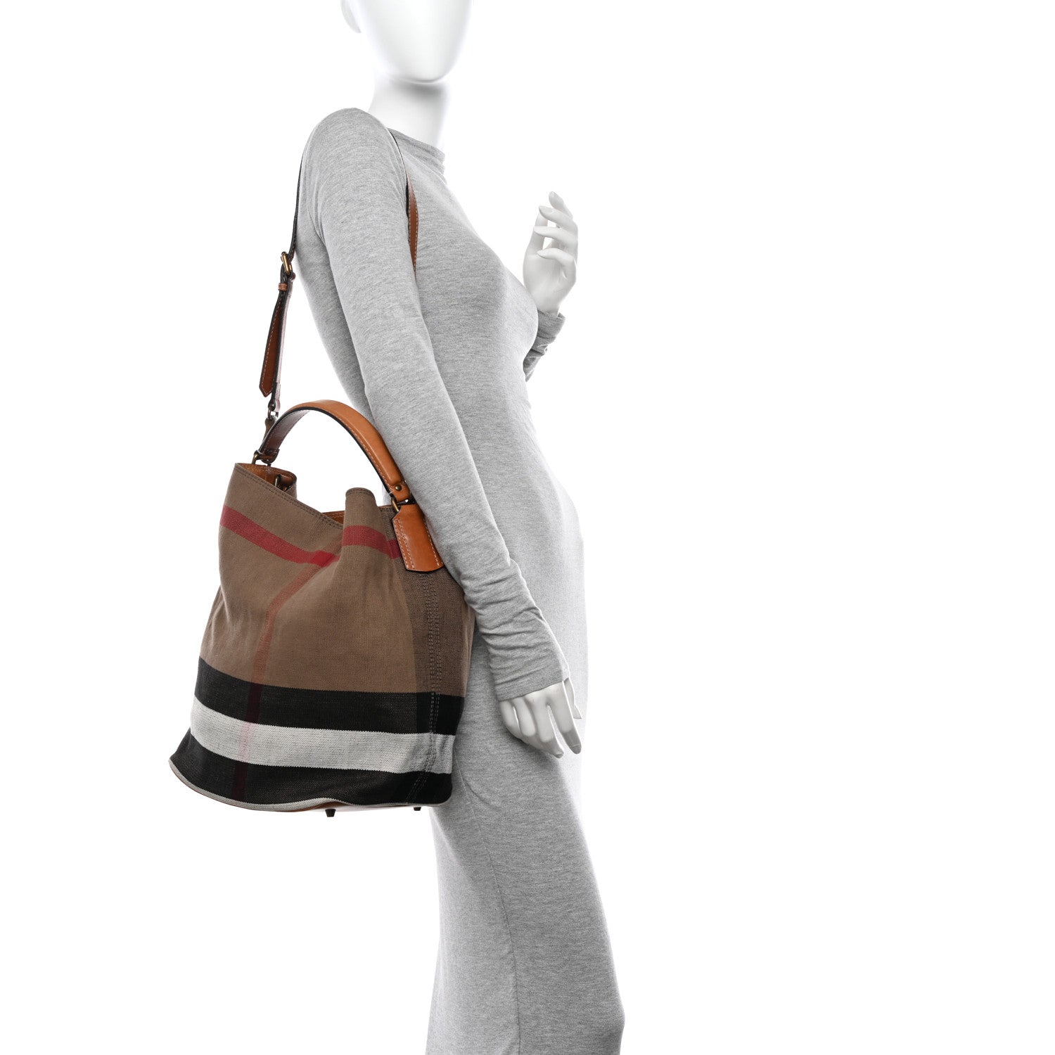 Burberry Canvas Mega Check Medium Ashby Hobo Saddle Brown 2 of 12