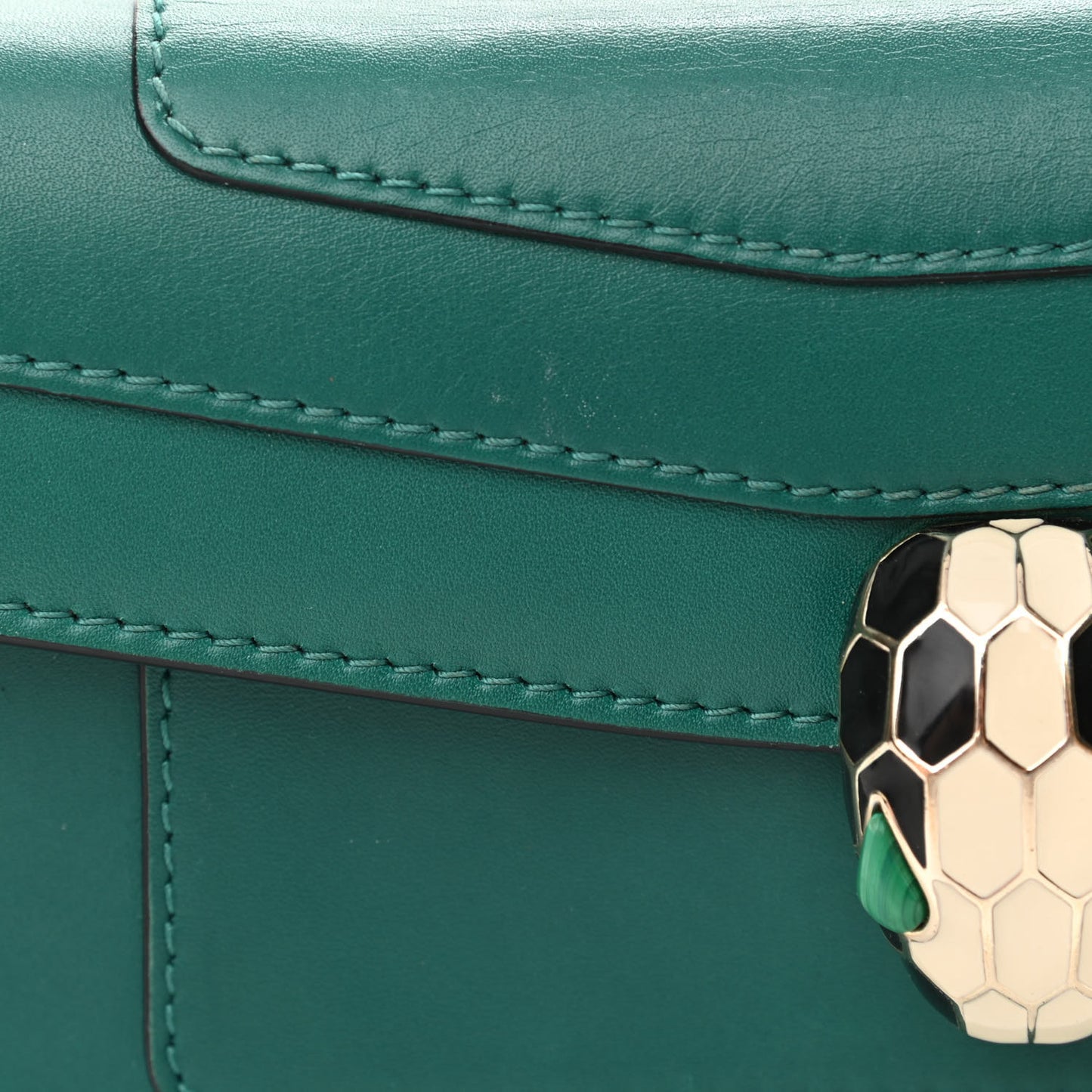 Calfskin Serpenti Forever Flap Clutch Emerald Green