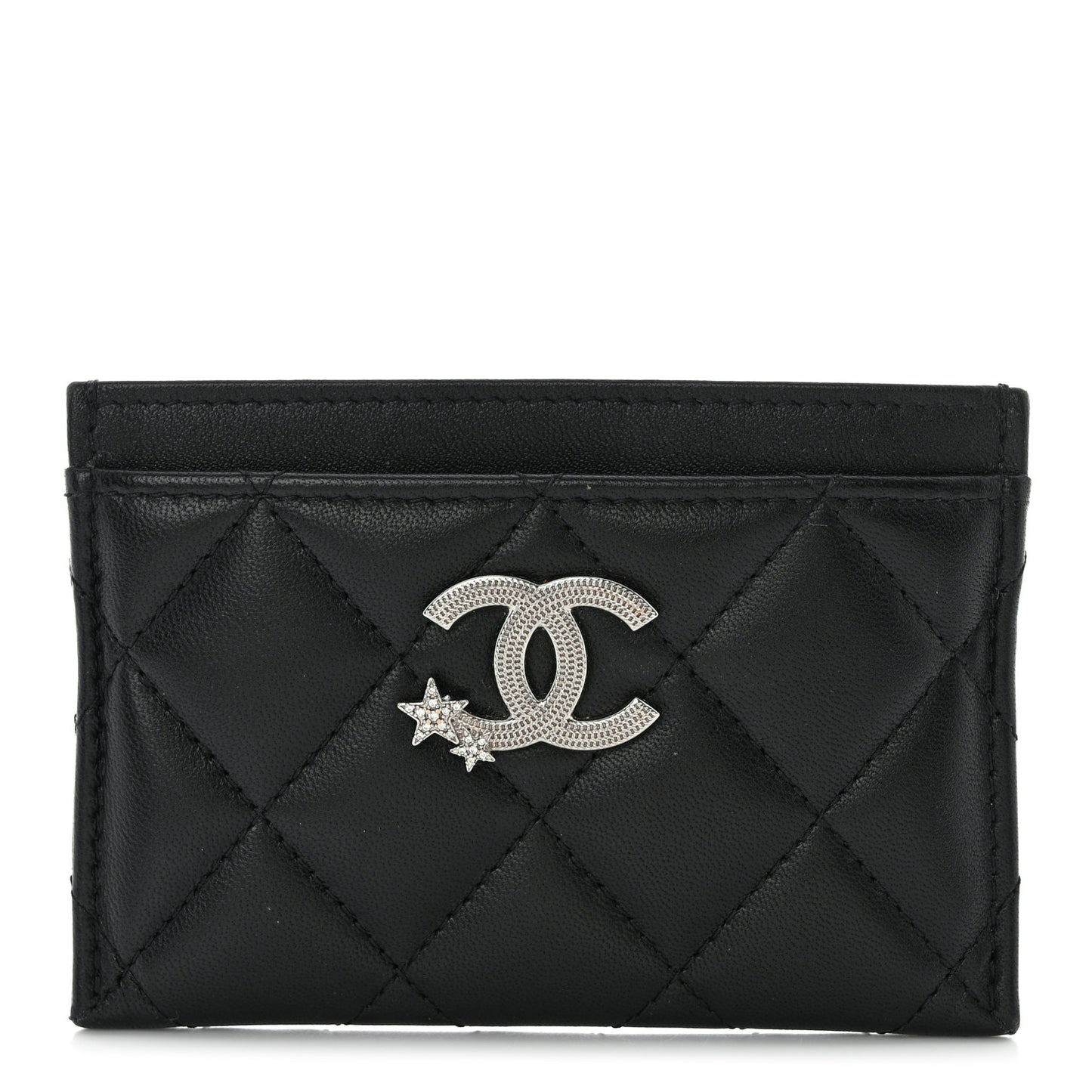 Lambskin Crystal Quilted Studded CC Card Holder Black