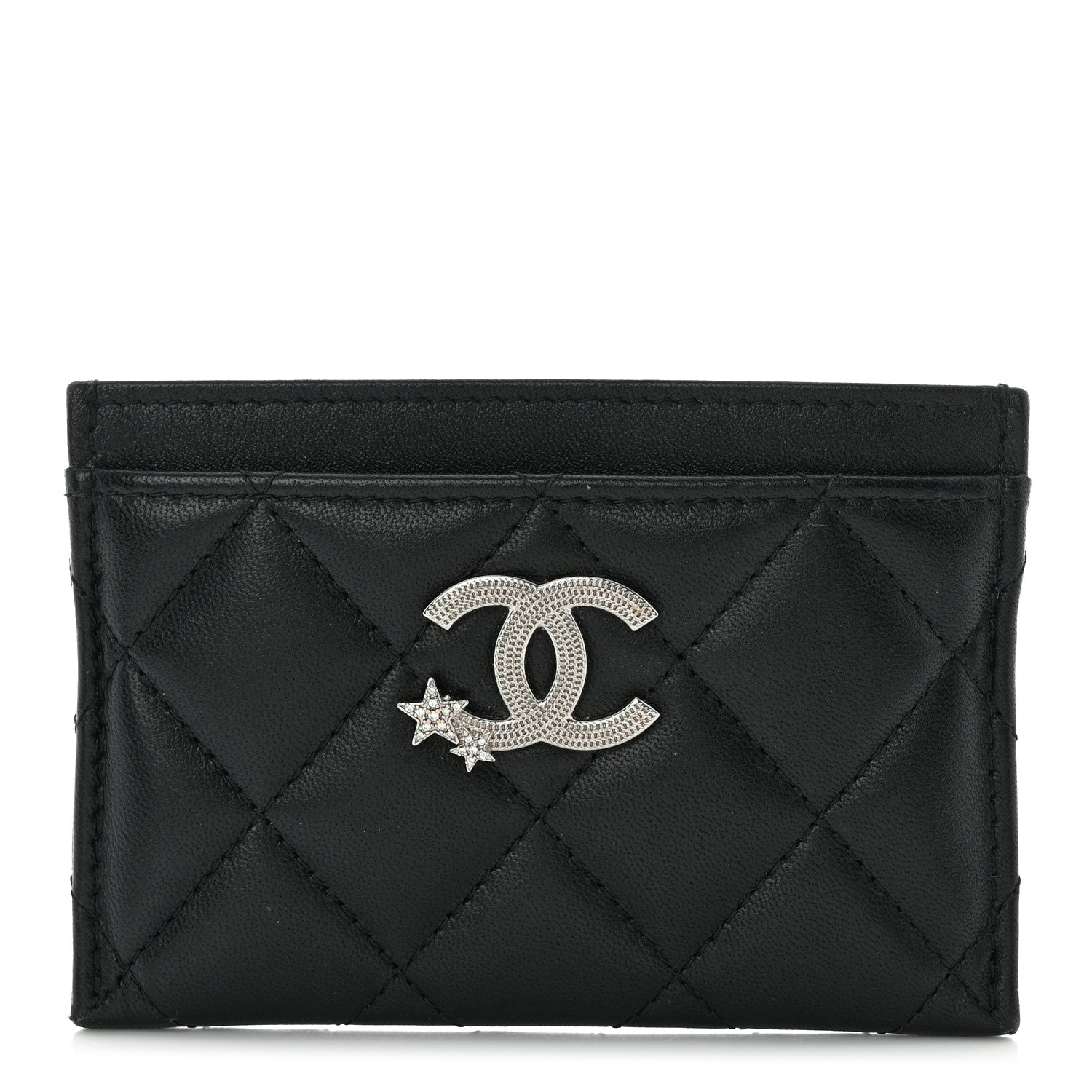 Chanel Lambskin Crystal Quilted Studded CC Card Holder Black 1 of 9