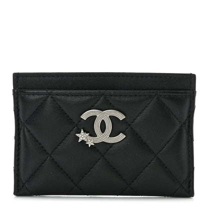 Chanel Lambskin Crystal Quilted Studded CC Card Holder Black 1 of 9