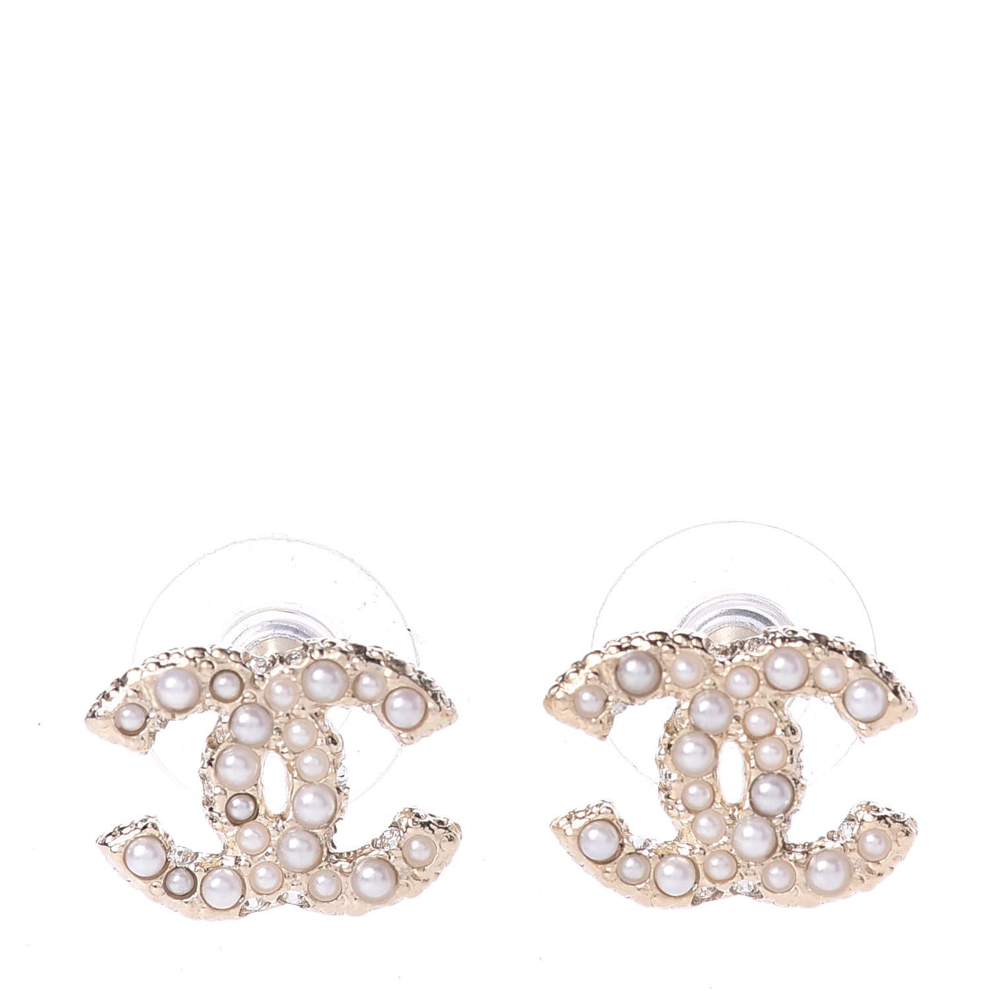 Metal Graduated Pearl Crystal CC Earrings Light Gold
