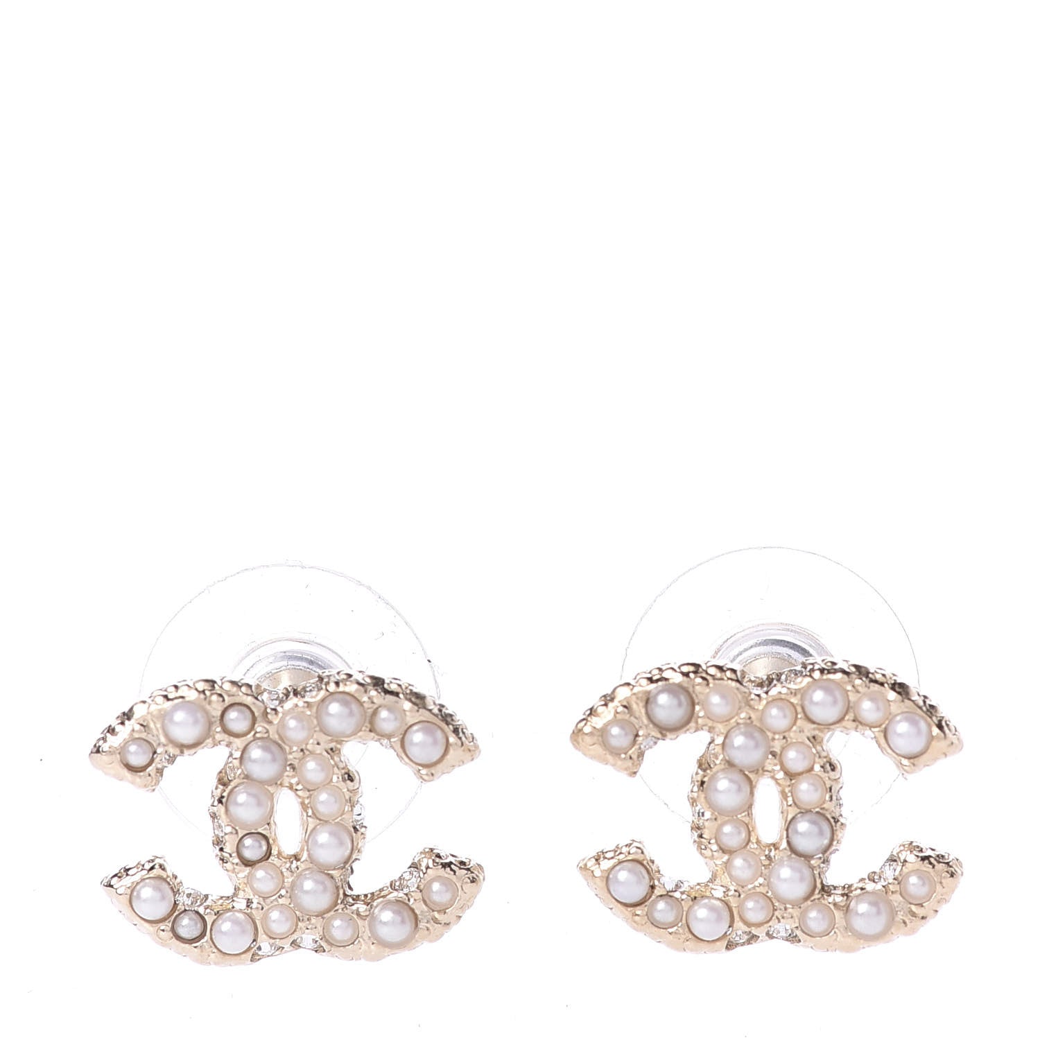 Chanel Metal Graduated Pearl Crystal CC Earrings Light Gold 1 of 4