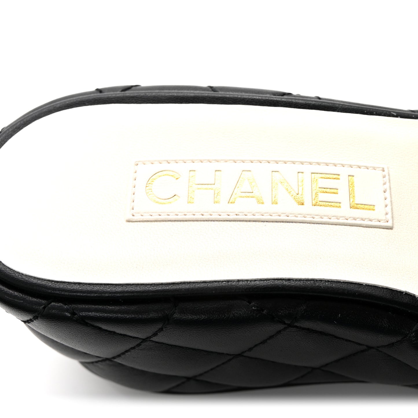 Lambskin Quilted Camelia CC Wedge Sandal Mules 38.5 Black