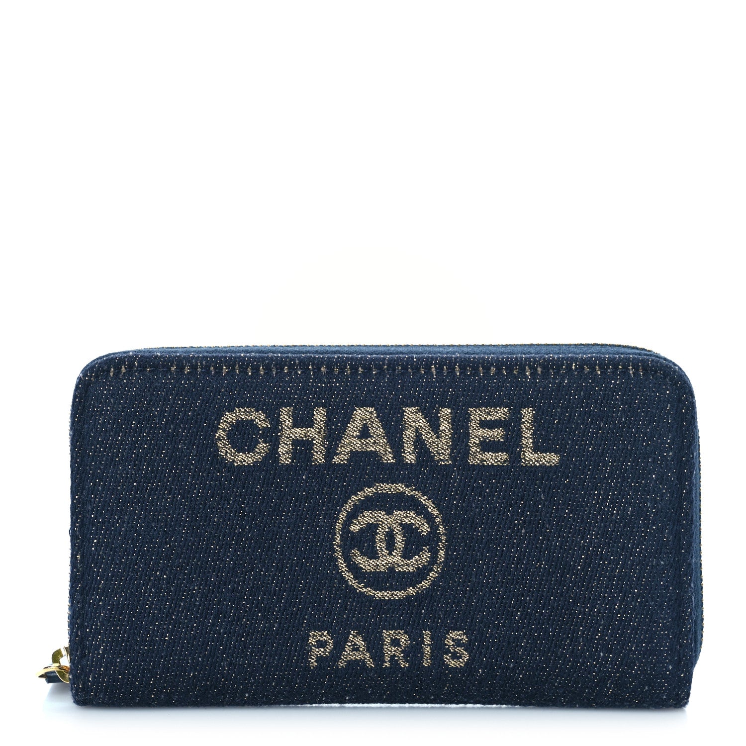 Chanel Lurex Canvas Medium Deauville Zip Around Wallet Navy Blue Gold 1 of 11