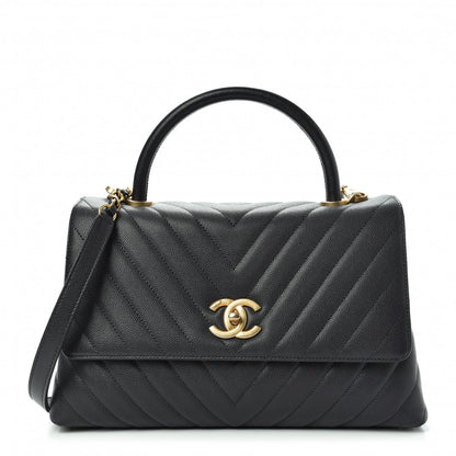 Chanel Caviar Chevron Quilted Small Coco Handle Flap Dark Grey 1 of 10