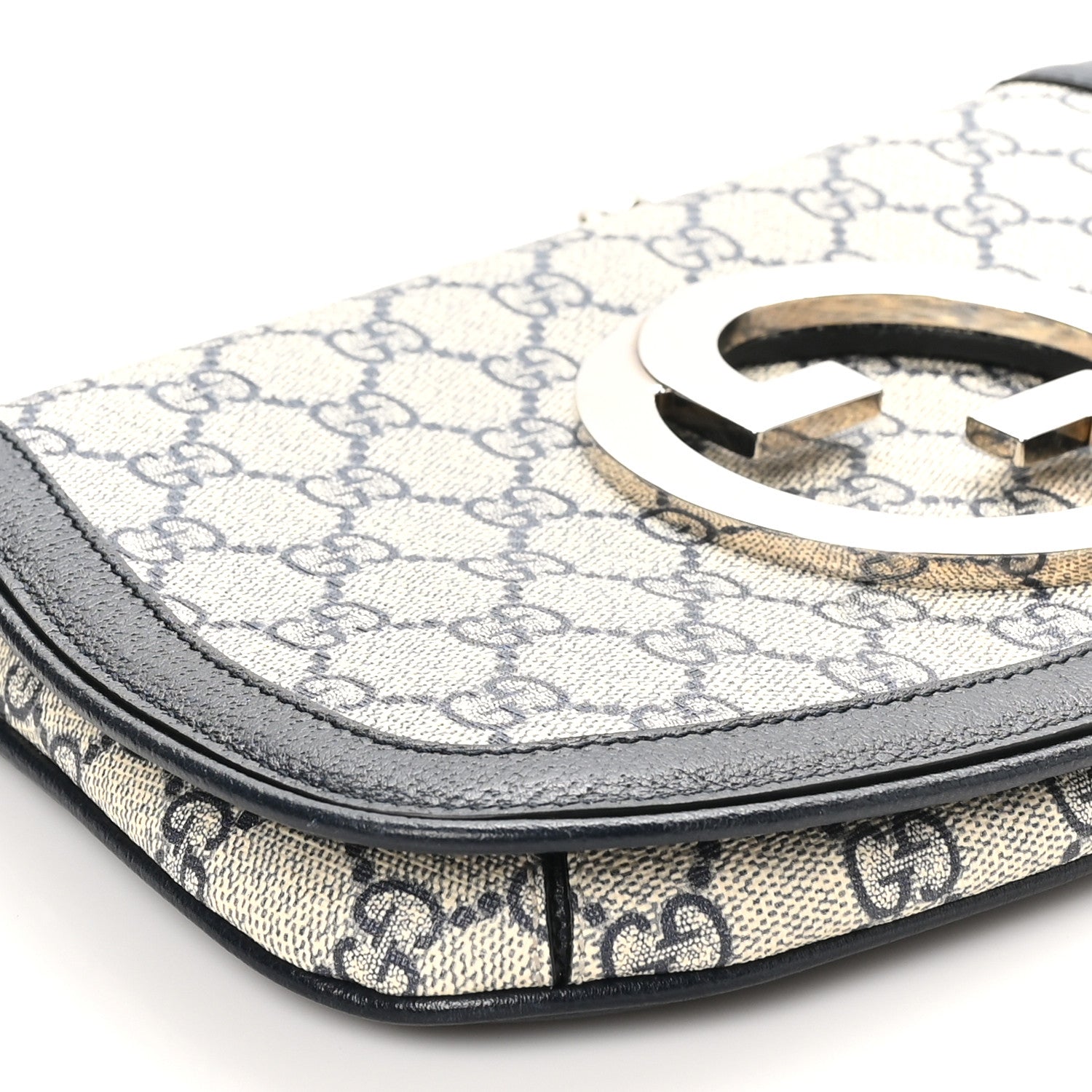 Gucci GG Supreme Monogram Textured Dollar Calfskin Blondie Chain Shoulder Flap Bag Beige Blue 9 of 10