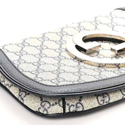 Gucci GG Supreme Monogram Textured Dollar Calfskin Blondie Chain Shoulder Flap Bag Beige Blue 9 of 10