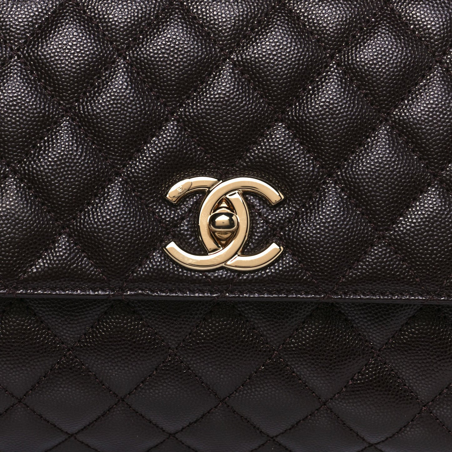 Caviar Quilted Small Coco Handle Flap Dark Brown