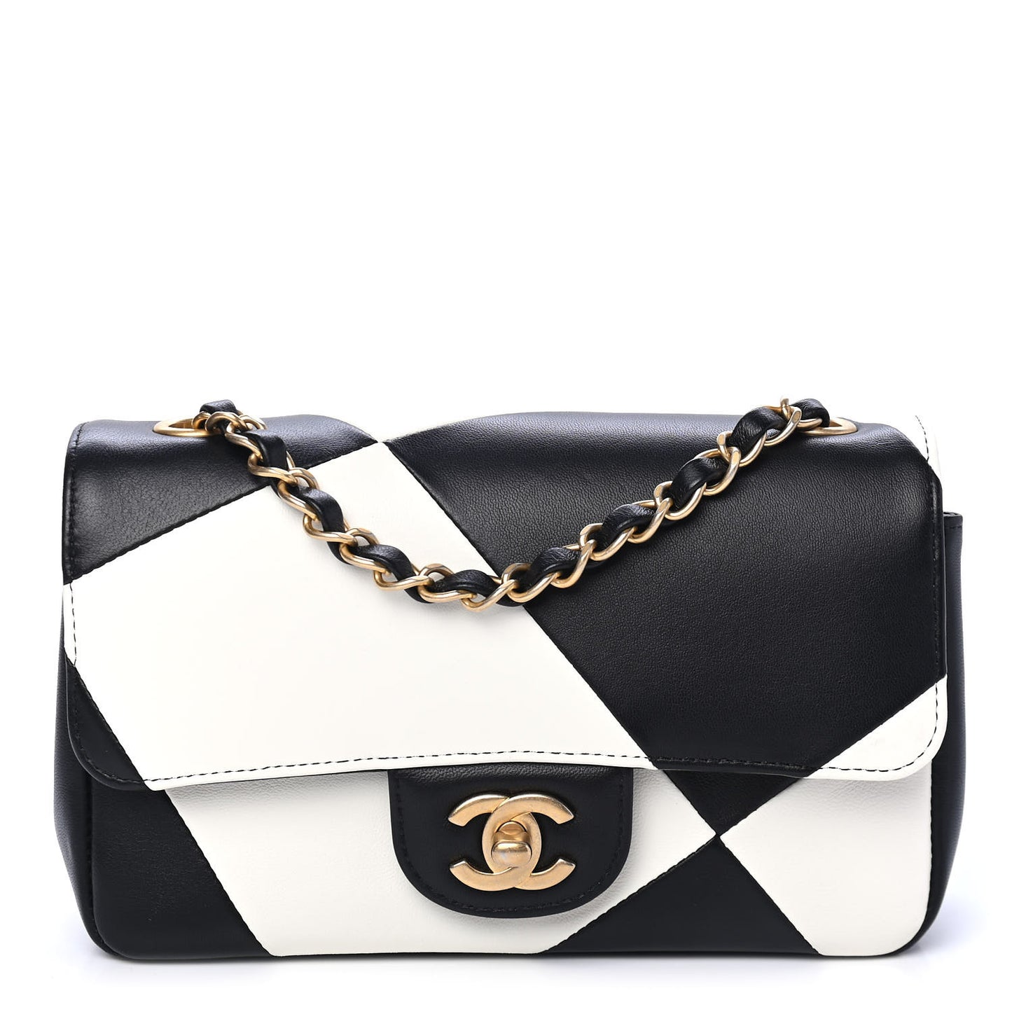 Lambskin Geometric Patchwork Mini Flap Black White
