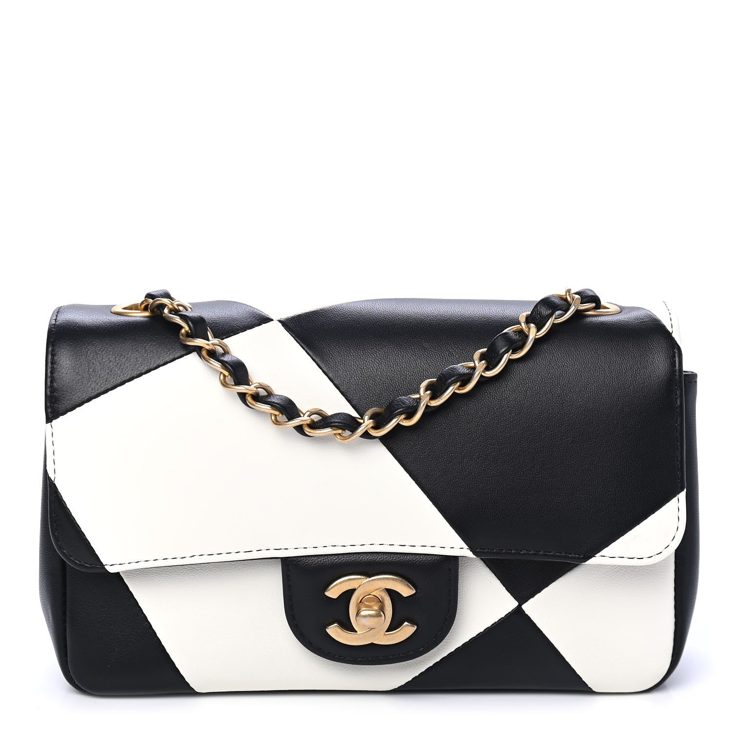 Chanel Lambskin Geometric Patchwork Mini Flap Black White 1 of 4