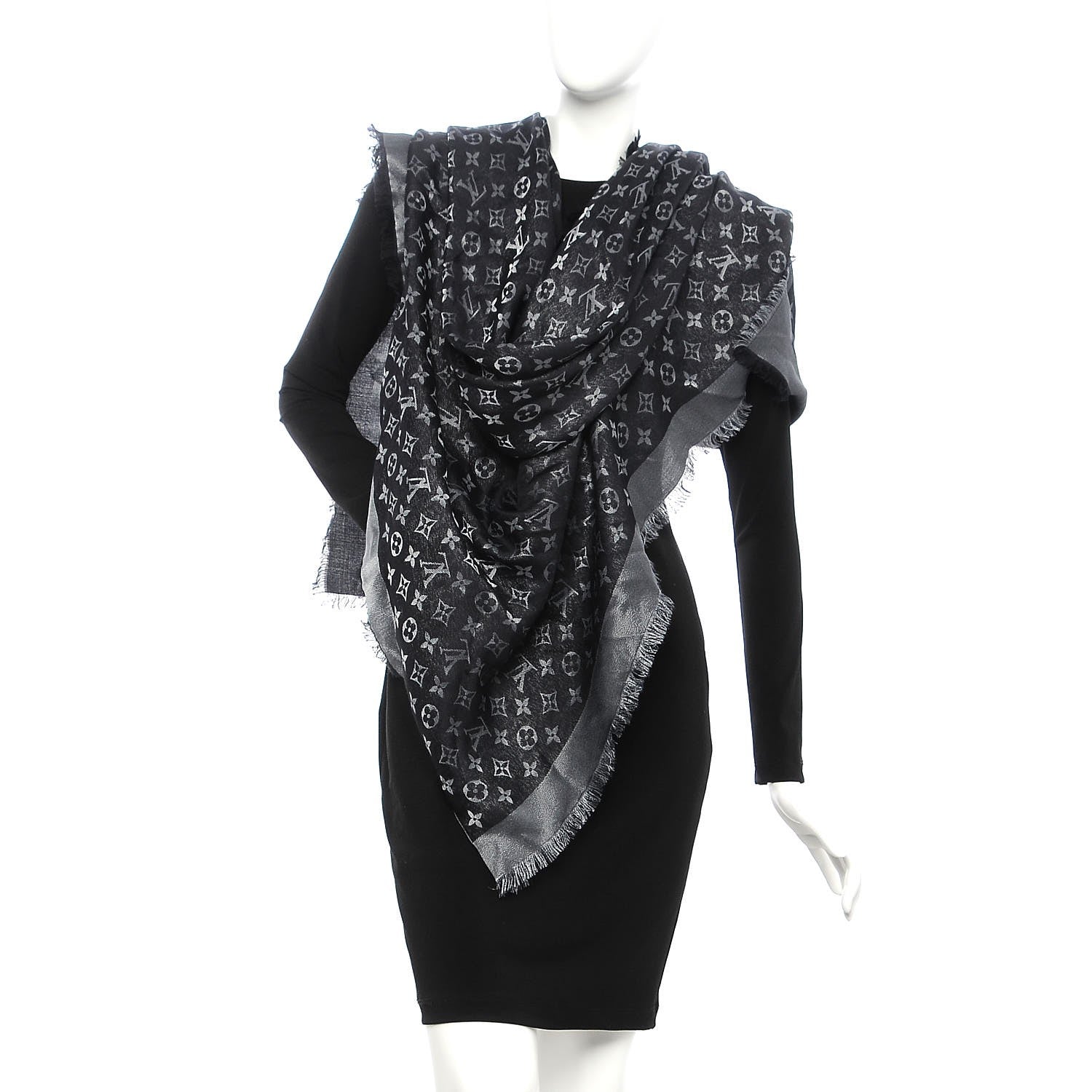 Louis Vuitton Silk Lurex Wool Monogram Shine Shawl Black 2 of 4