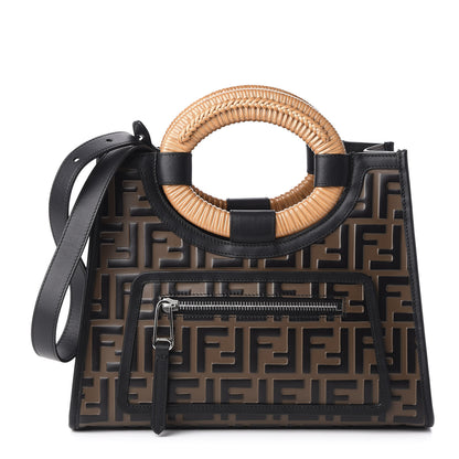 Fendi Vitello Century Wicker Bi-Color FF 1974 Embossed Small Runaway Shopper Tote Maya Black 1 of 10