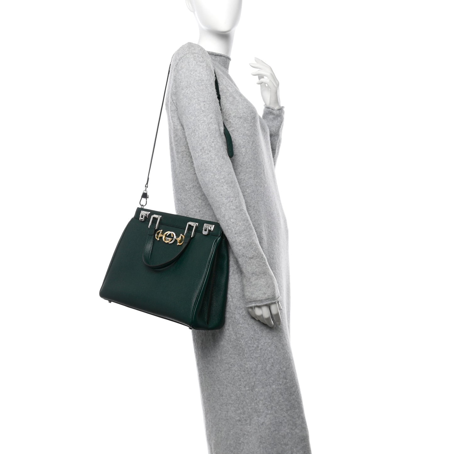Grainy Calfskin Medium Zumi Top Handle Bag Vintage Green