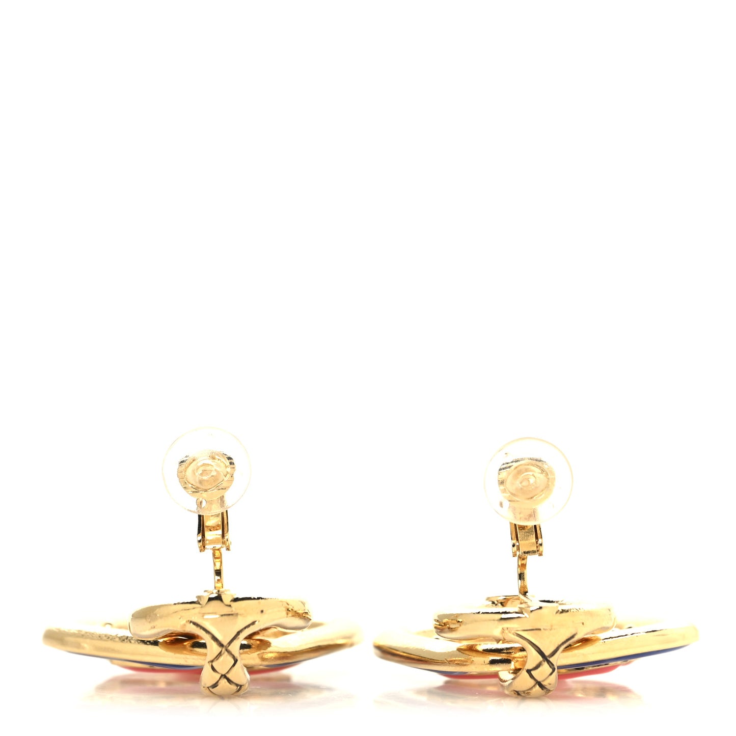 Metal Enamel Quilted CC Drop Earrings Gold Blue Pink