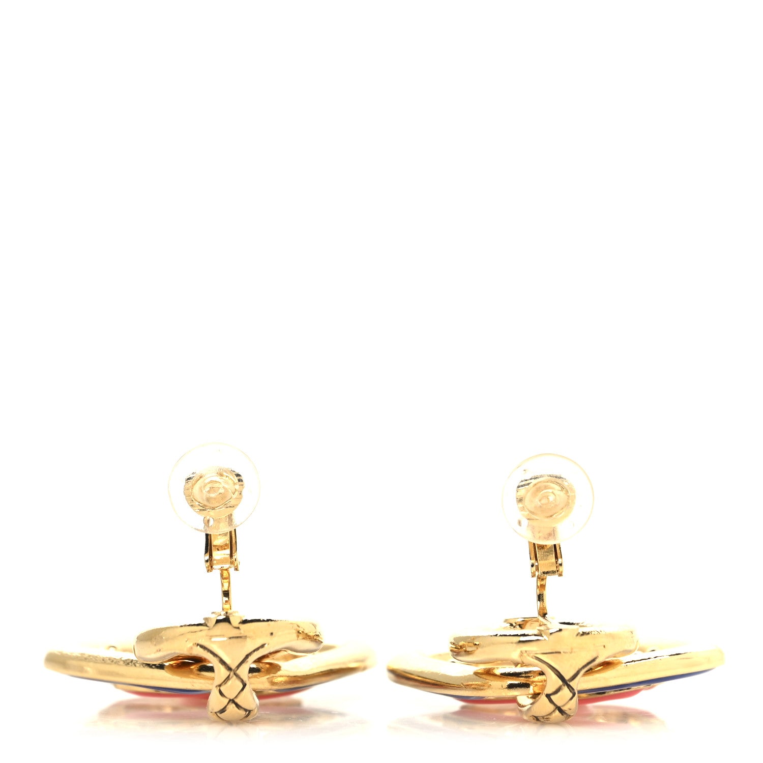 Chanel Metal Enamel Quilted CC Drop Earrings Gold Blue Pink 3 of 4