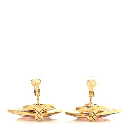 Chanel Metal Enamel Quilted CC Drop Earrings Gold Blue Pink 3 of 4