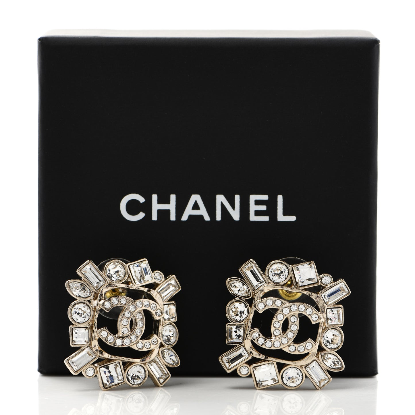 Crystal CC Square Earrings Gold