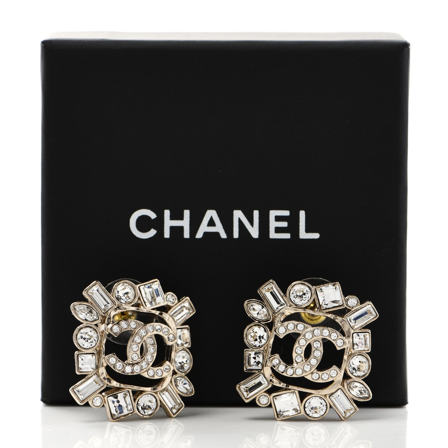 Chanel Crystal CC Square Earrings Gold 5 of 5