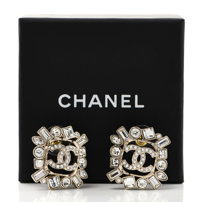 Chanel Crystal CC Square Earrings Gold 5 of 5