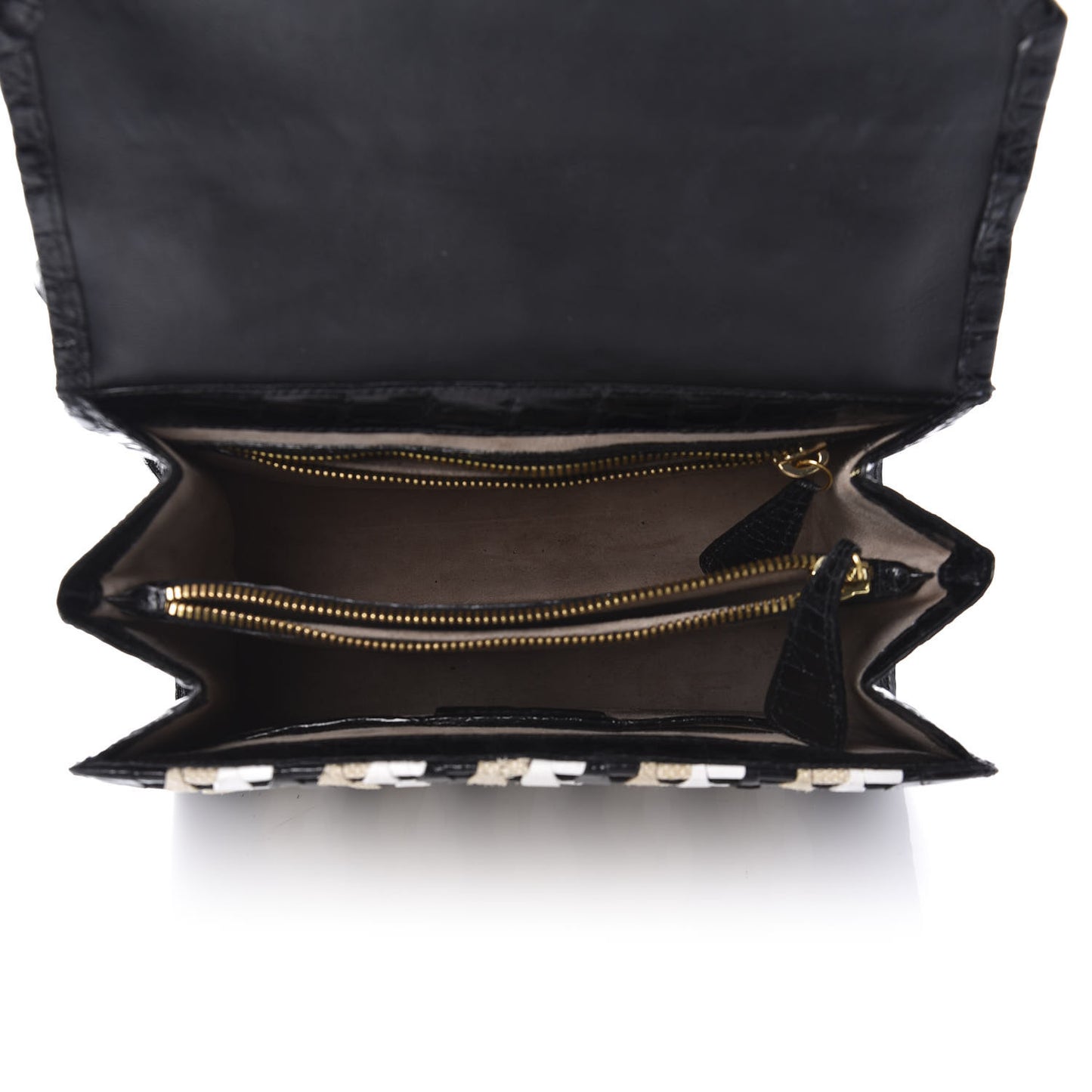Crocodile Linen Medium Lily Top Handle Bag Black