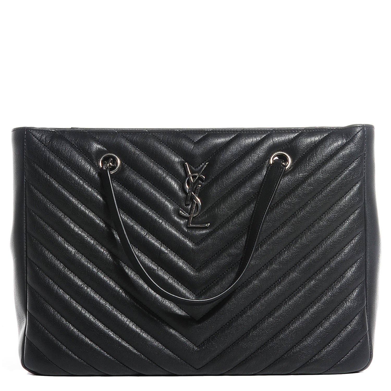 Saint Laurent Sheepskin Matelasse Chevron Large Monogram Shopper Black 1 of 9
