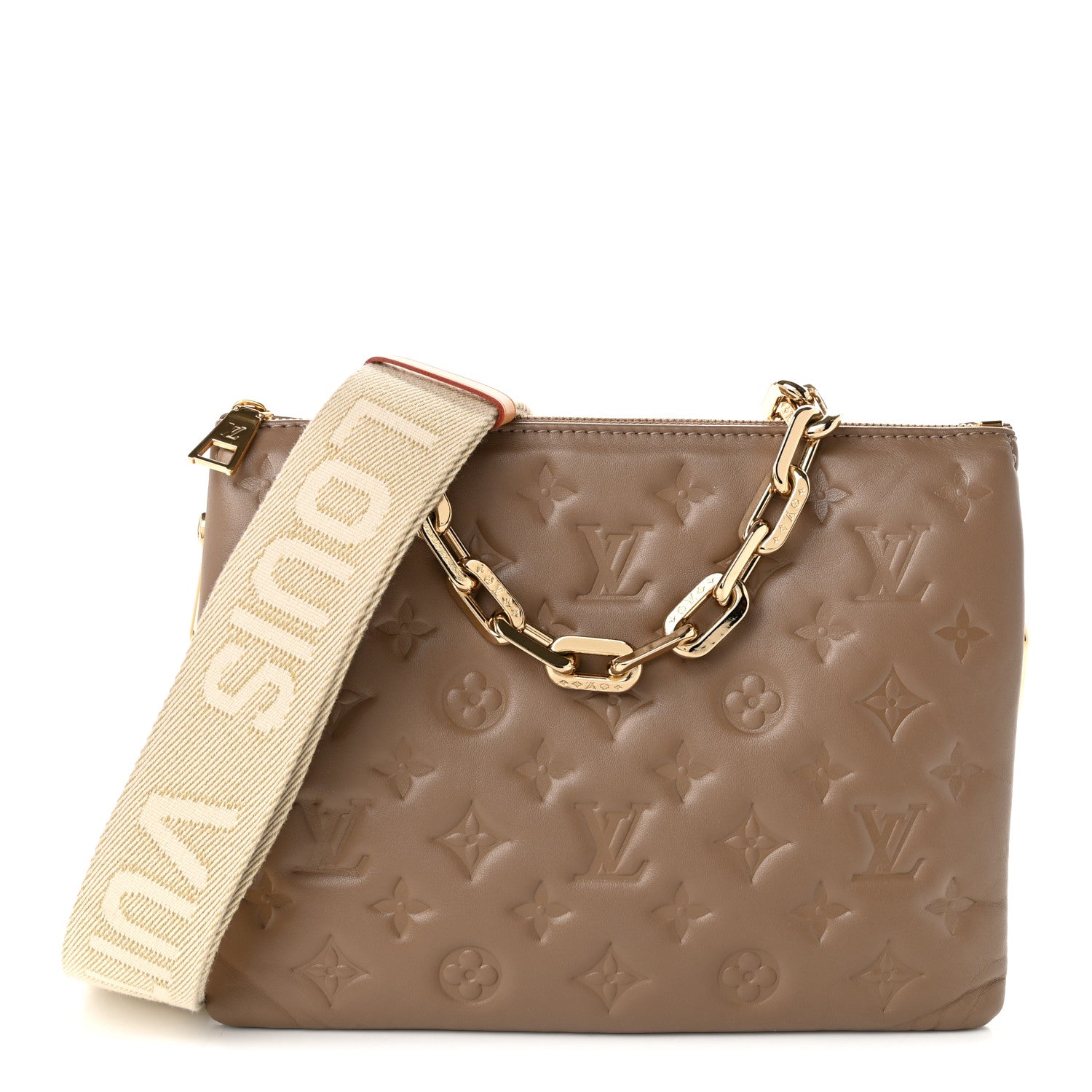 Louis Vuitton Lambskin Embossed Monogram Coussin PM Taupe 1 of 8