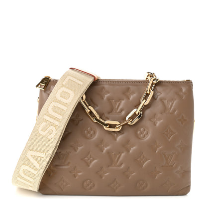 Louis Vuitton Lambskin Embossed Monogram Coussin PM Taupe 1 of 8