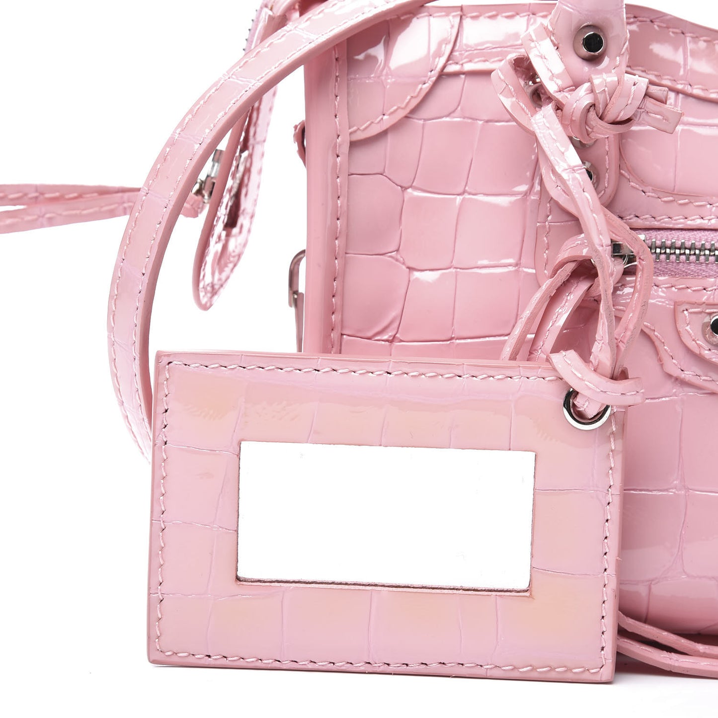 Patent Crocodile Embossed Classic Silver Hardware Nano City Light Pink