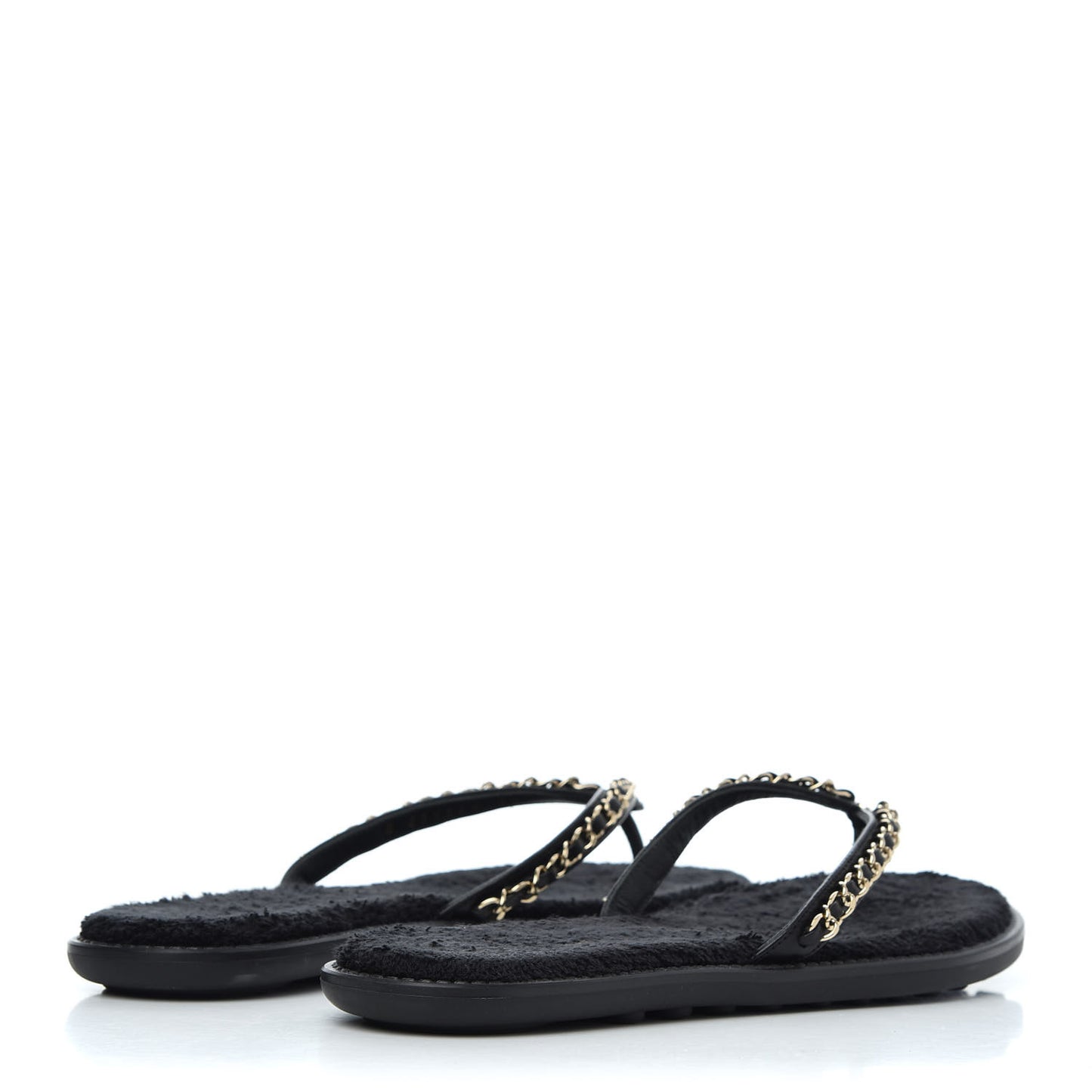 Lambskin CC Chain Thong Sandals 39 Black