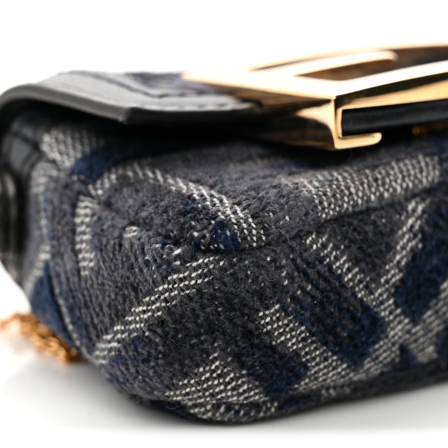 Fabric Vitello Jacquard FF Nano Maxi Buckle Baguette Charm Blue Grey