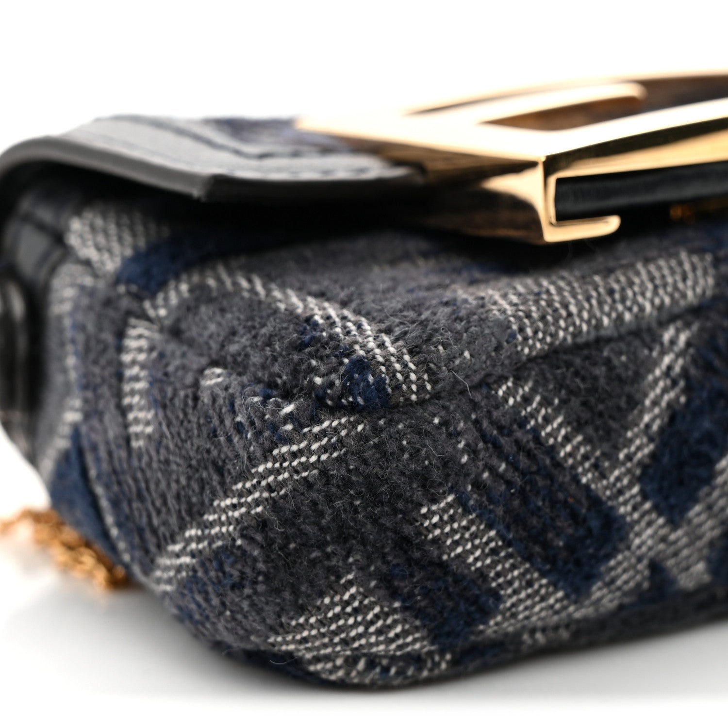 Fendi Fabric Vitello Jacquard FF Nano Maxi Buckle Baguette Charm Blue Grey 8 of 10
