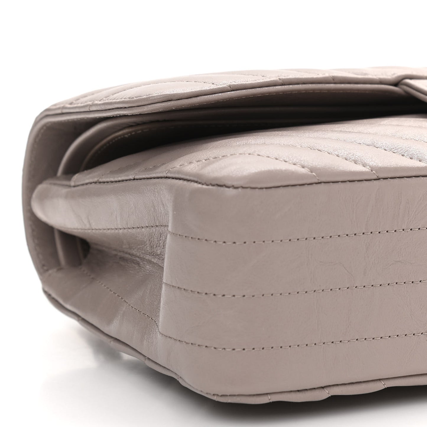 Iridescent Calfskin Chevron Quilted Medium Double Flap Grey