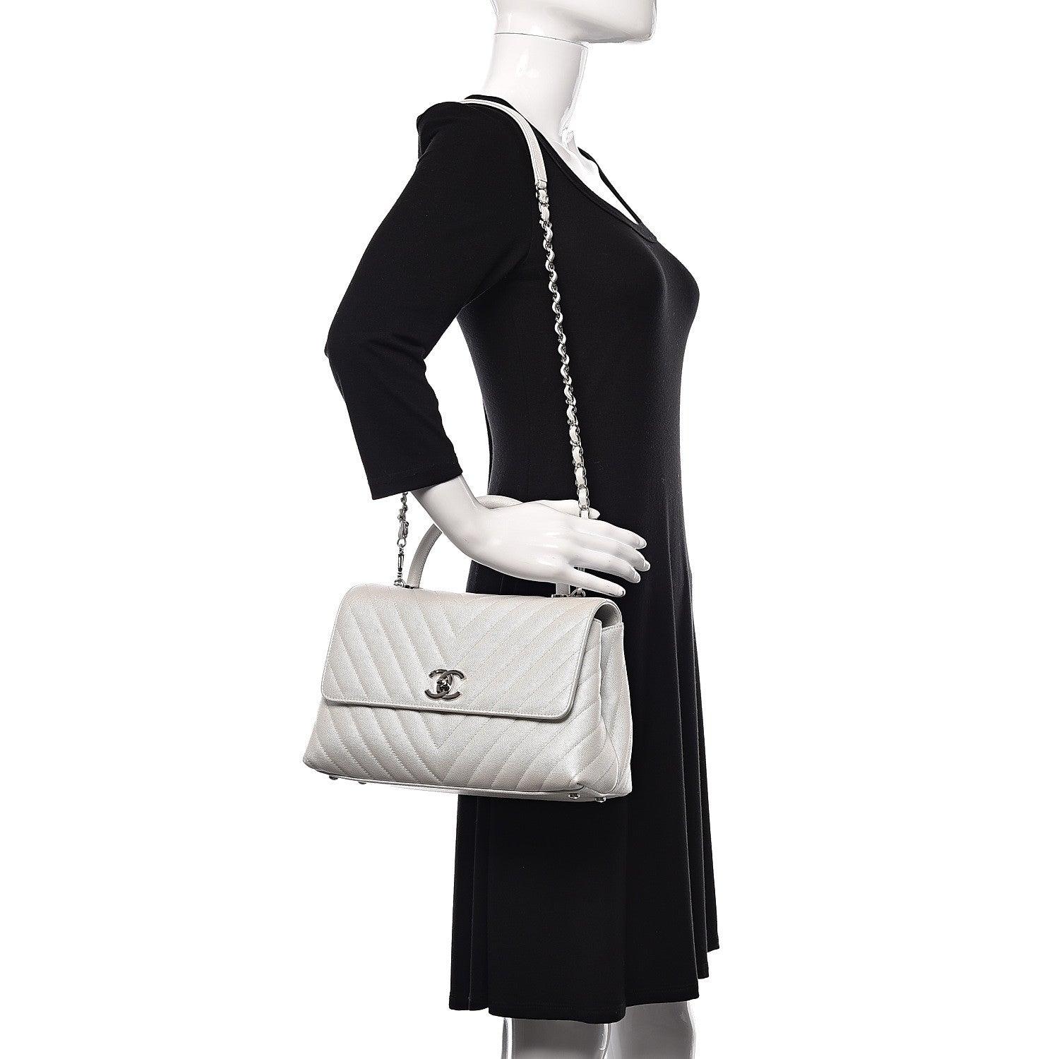 Chanel Iridescent Caviar Chevron Quilted Small Coco Handle Flap White 2 of 10