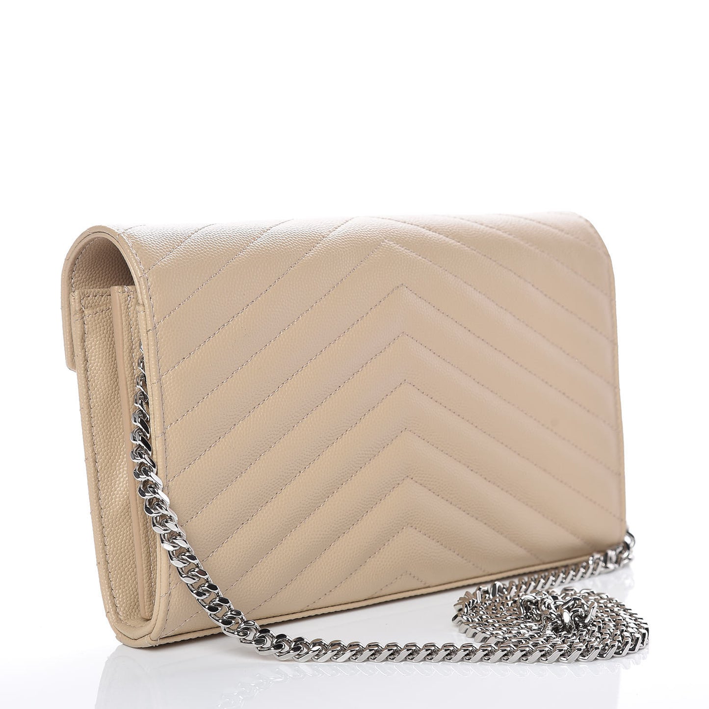 Grain De Poudre Matelasse Chevron Monogram Chain Wallet Nude Powder