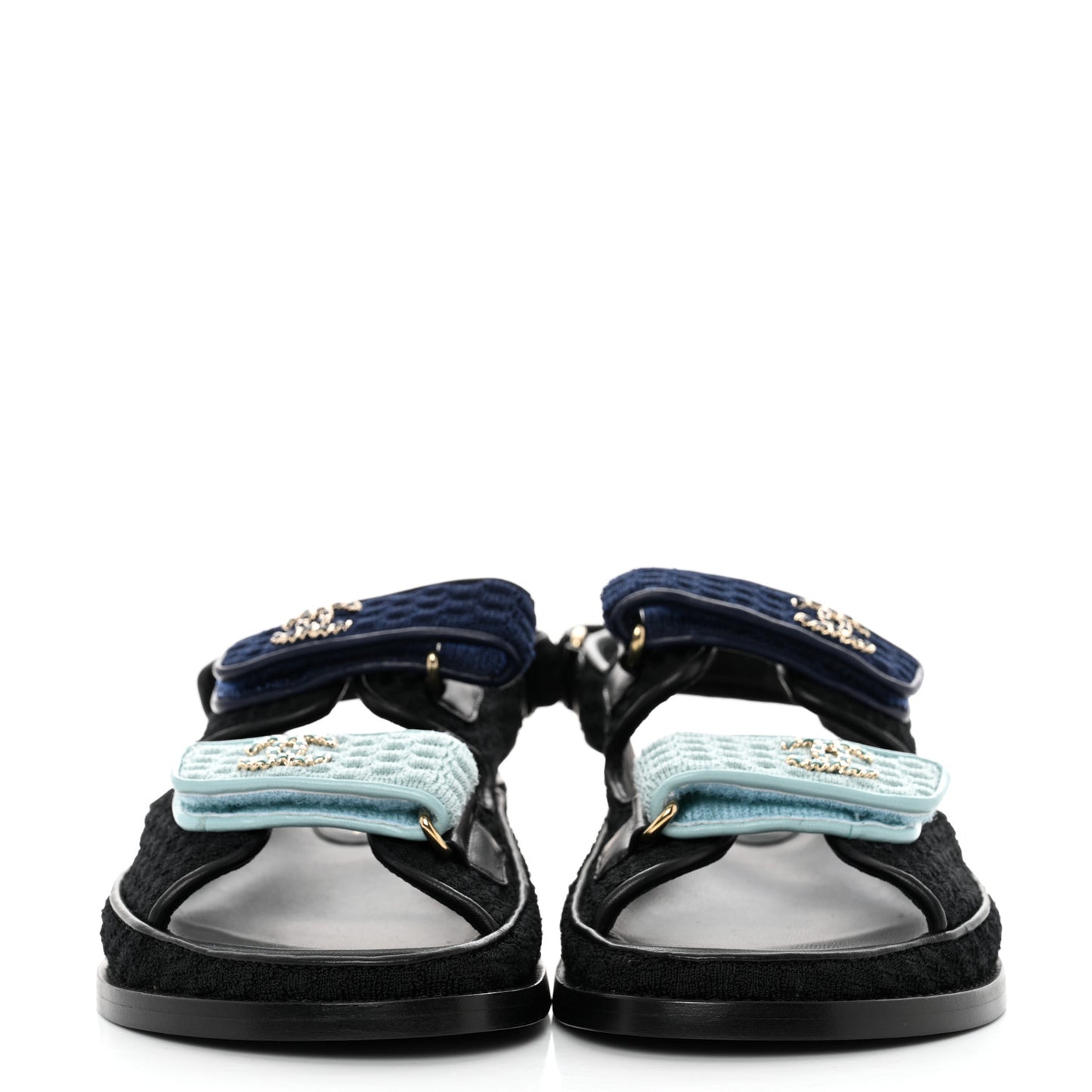 Knit Fabric Velcro Dad Sandals 38 Black Dark Blue Light Blue